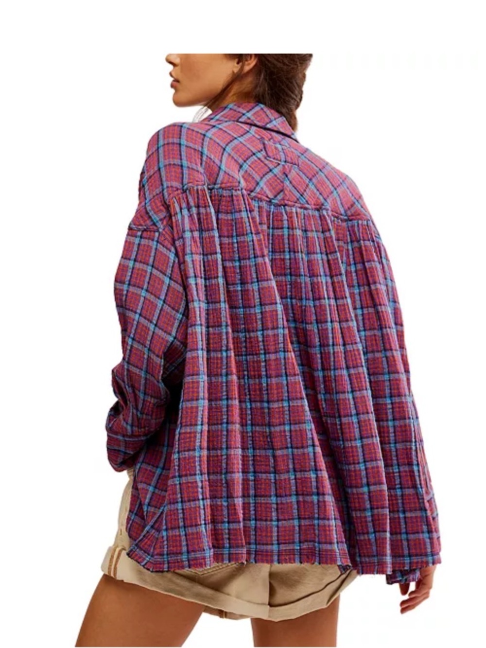Free People We The Free Cardiff Plaid Shirt Oversized Gauze Boho - Picture 4 of 6